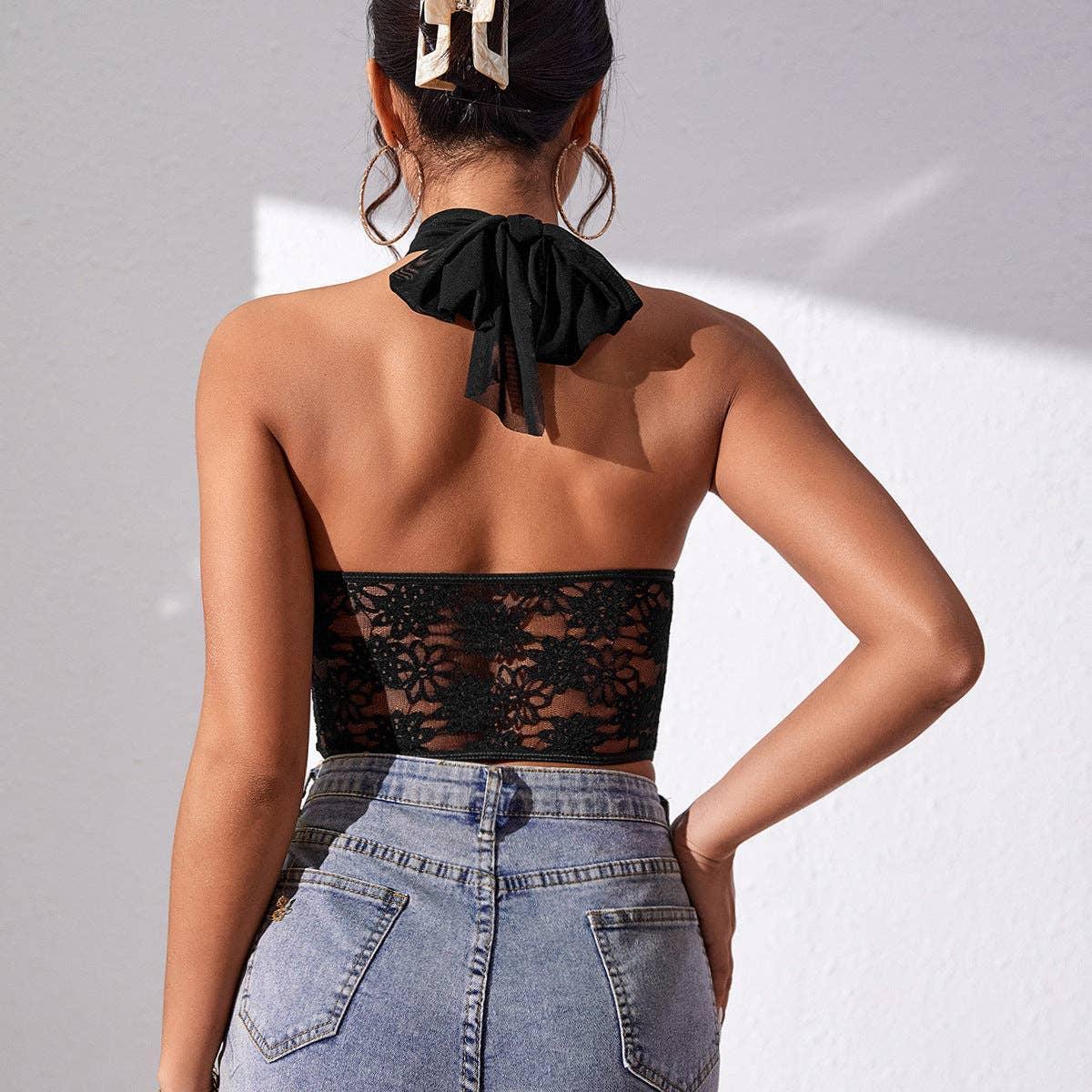 Cross Neck Solid Color Crop Top Corset Bra K029 - SWEETKAMA
