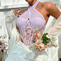 Cross Neck Solid Color Crop Top Corset Bra K029 - SWEETKAMA