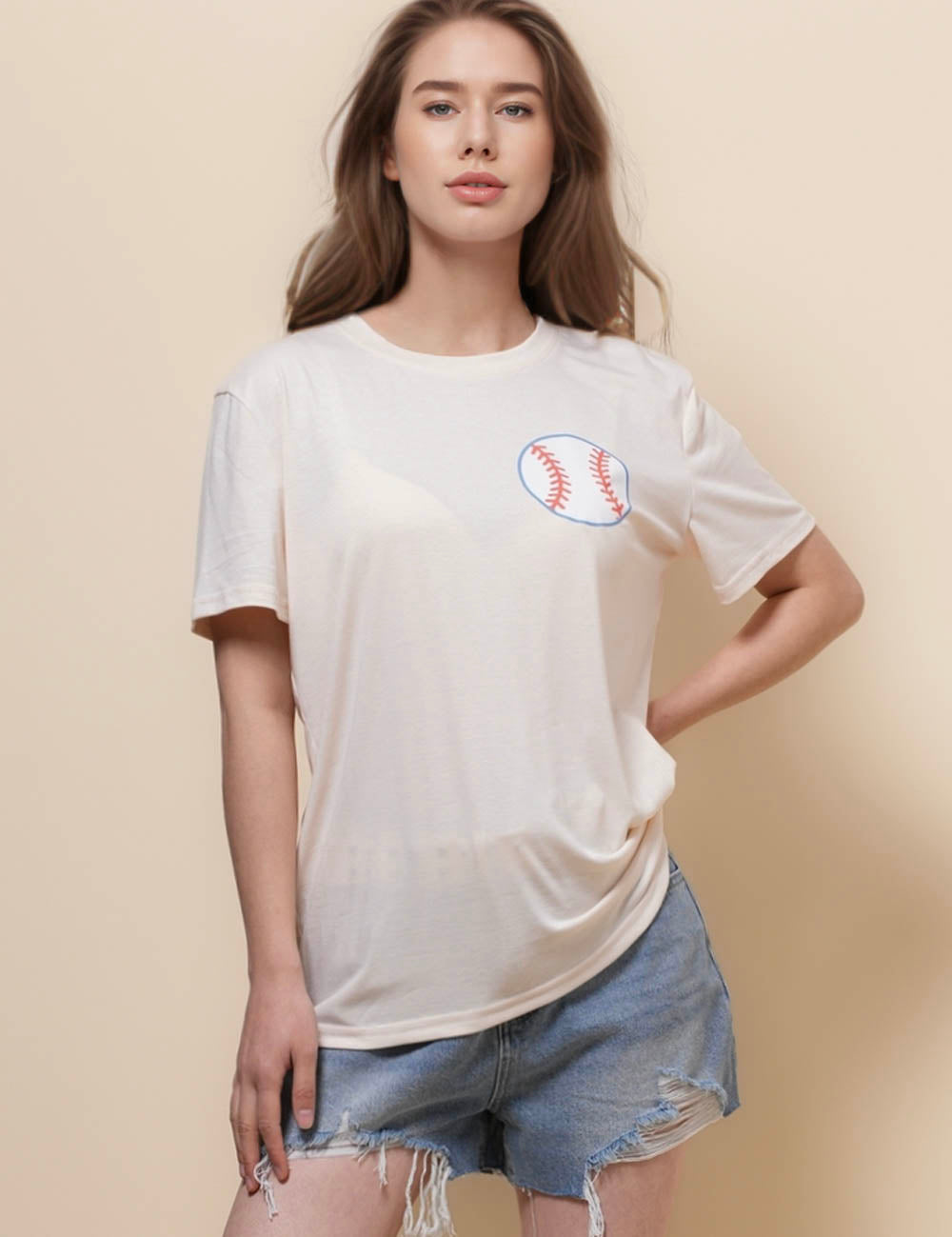 Ladies Round Neck Short Sleeves Print T-Shirt SKT50443