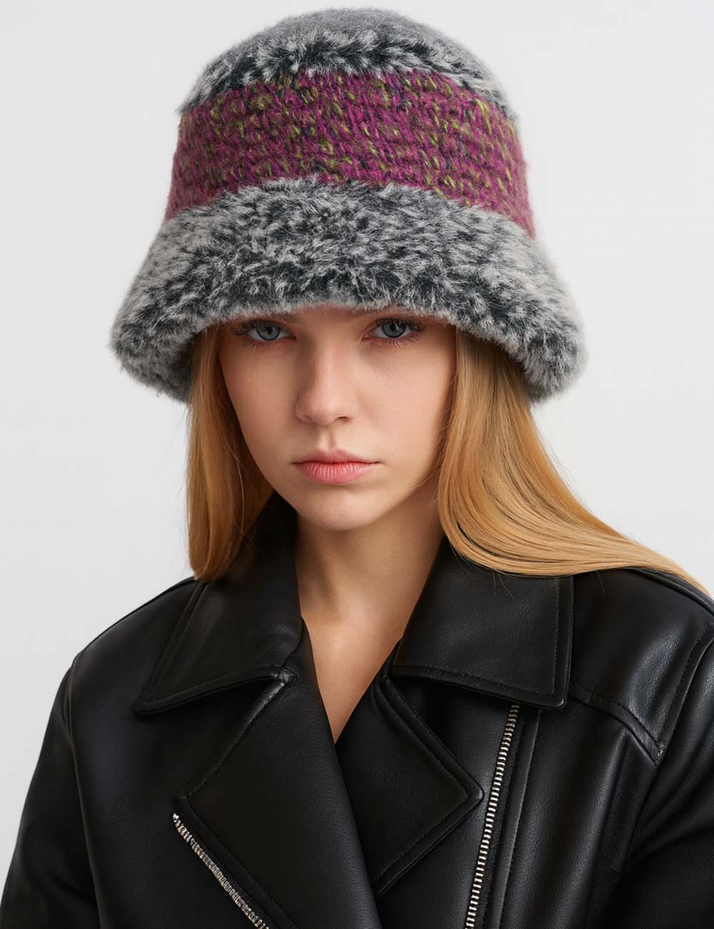 Ladies Cozy Faux Fur Knit Bucket Hat