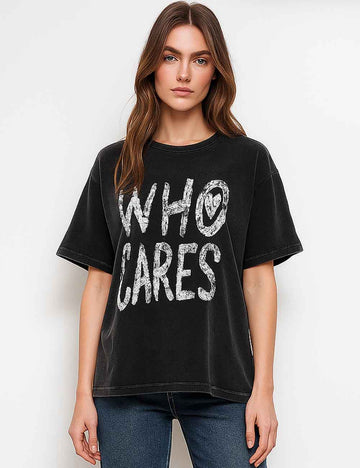 Ladies Letter Print Tee Round Neck Stud T-Shirt