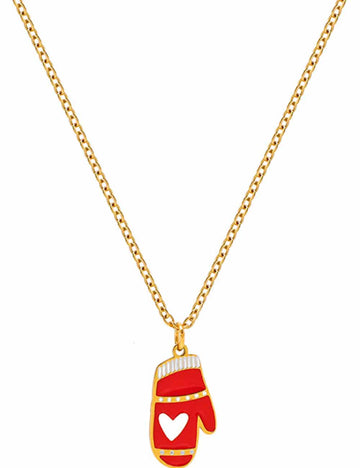 Ladies Christmas  Love Glove Pendant Holiday Necklace