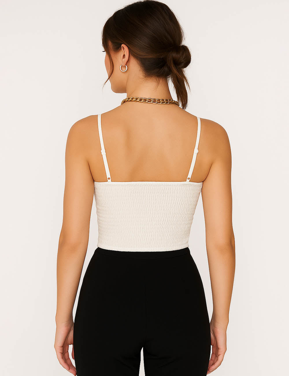 Ladies Mesh Button Ruched String Shoulder Corset Top