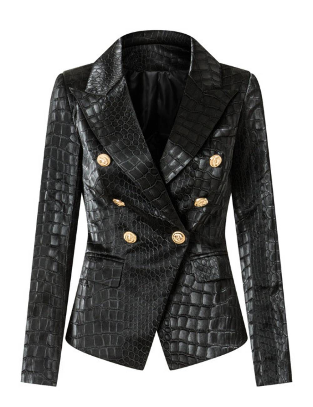 Women Crocodile Look V-Neck Long Sleeves Blazer SKT51028