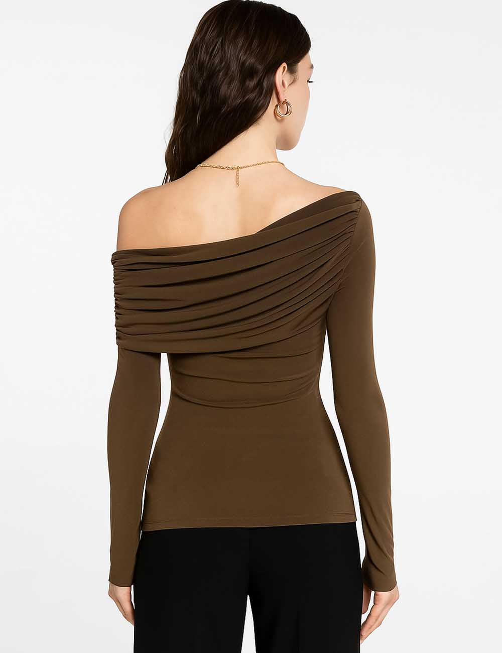 Ladies Ruched Off-Shoulder Long Sleeves Layering Top
