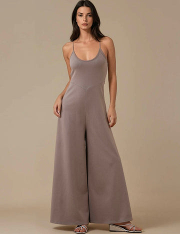 Ladies Solid Color String Shoulder Overall SKJ5M14