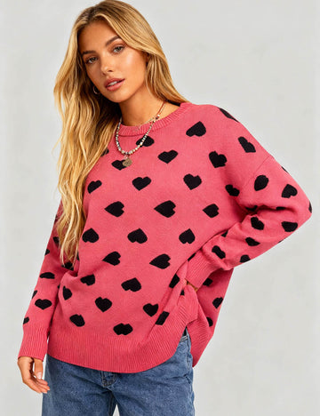 Ladies Valentine 2026 Heart Pullover Knit Sweater