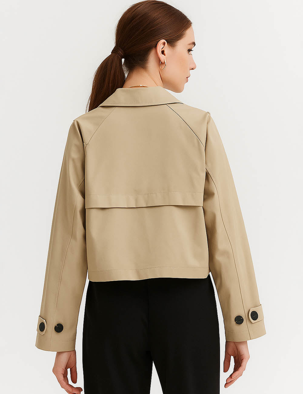 Ladies Notched Collar Trench Double Breasted Cropped Jacket