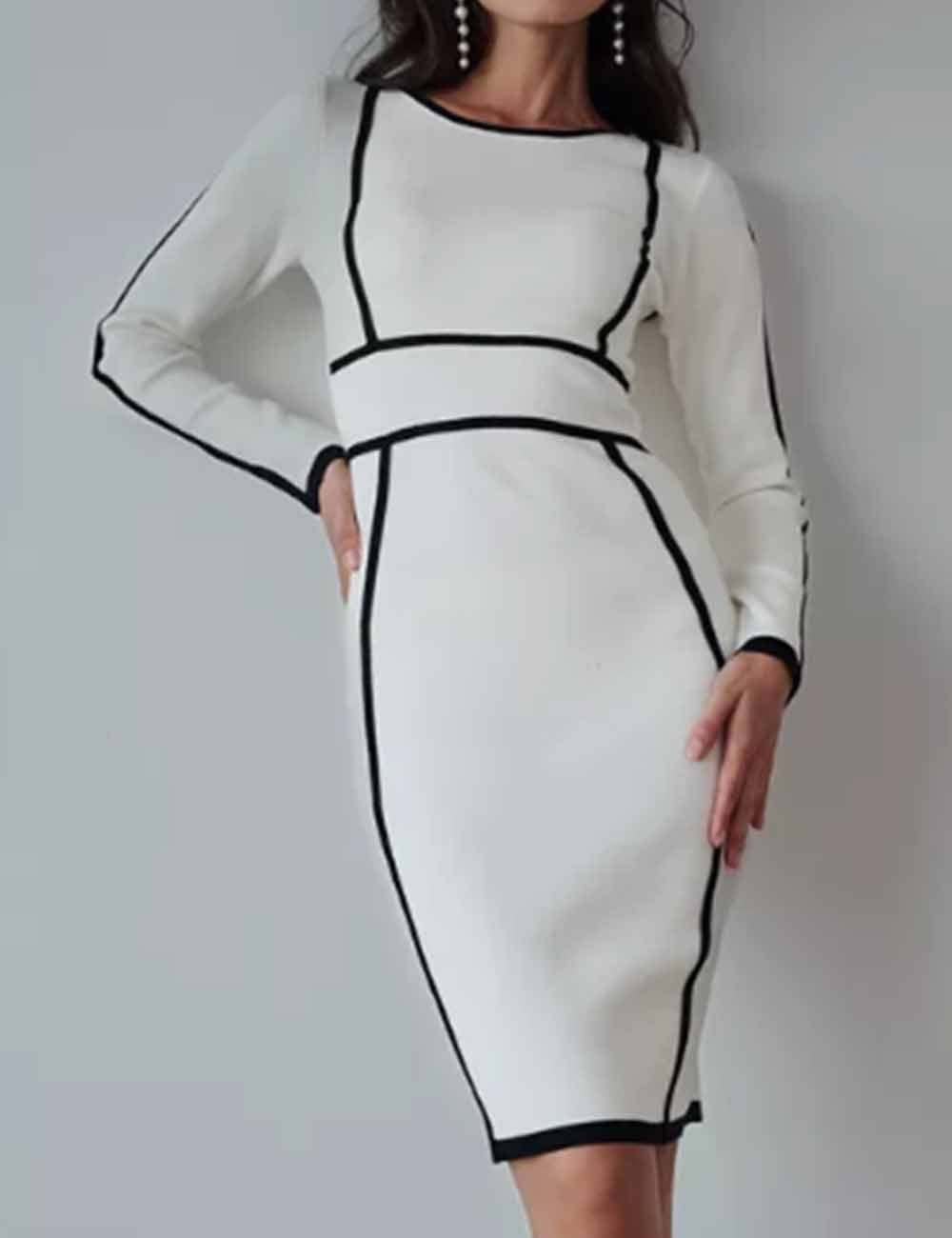 Ladies Color Block Long Sleeves Knit Dress