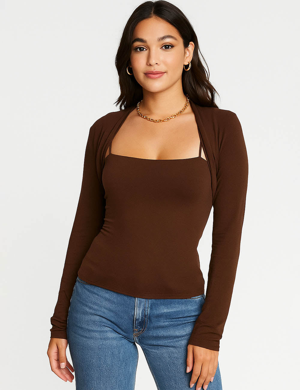 Ladies Stretch Knit Shrug Bolero Long Sleeves Top