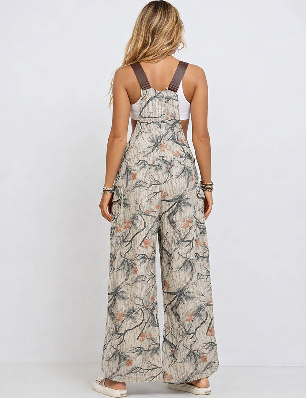 Ladies Floral Print Sleeveless Relaxed Straight Jumpsuit