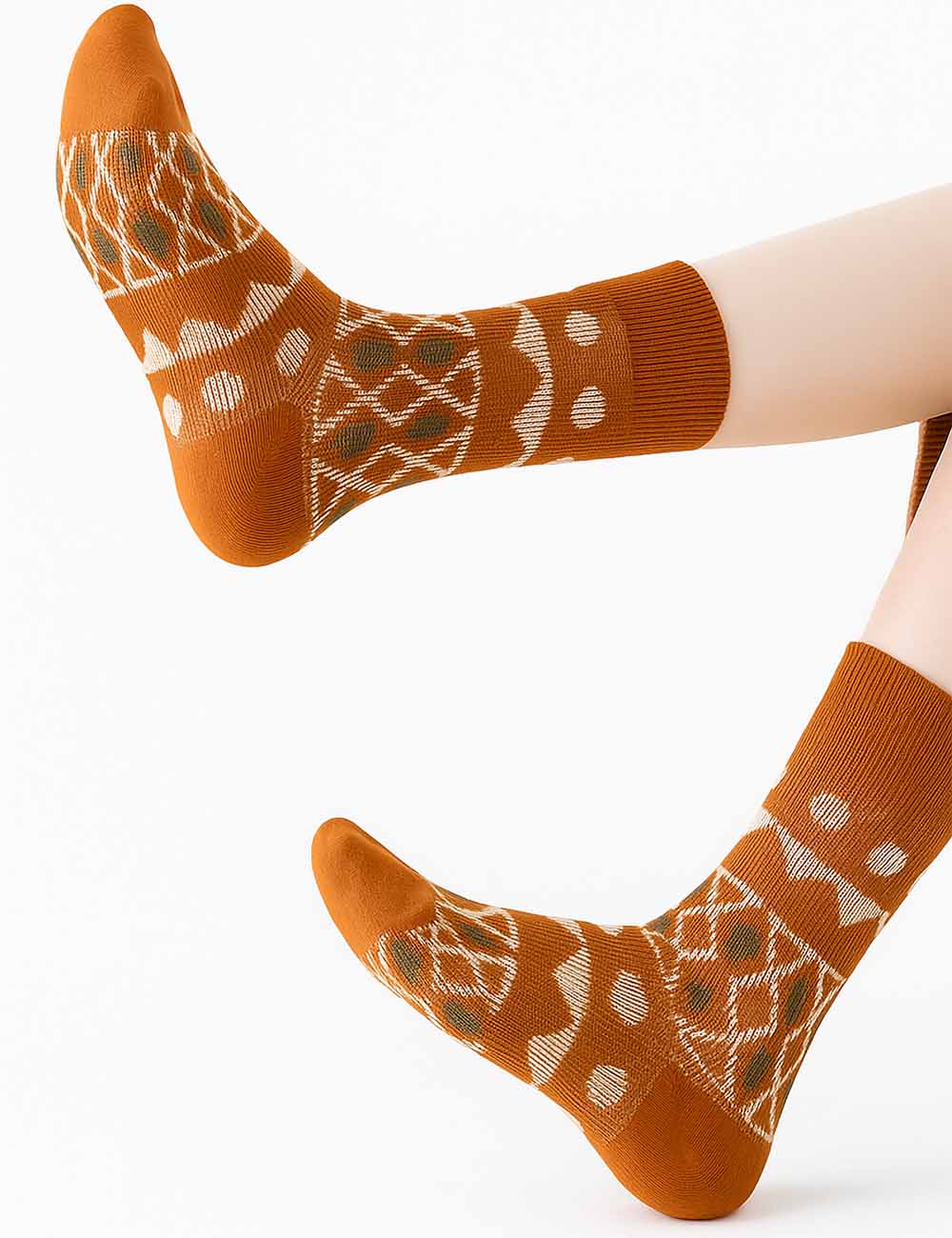 Ladies Vintage Geometric Pattern Knit Midi Calf Socks