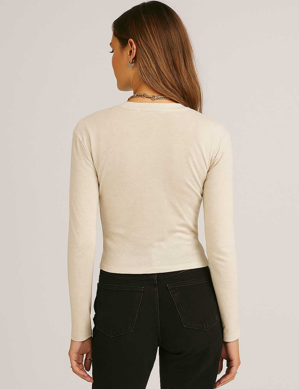 Ladies Letter Number Graphic Print Cropped Long Sleeves T-Shirt