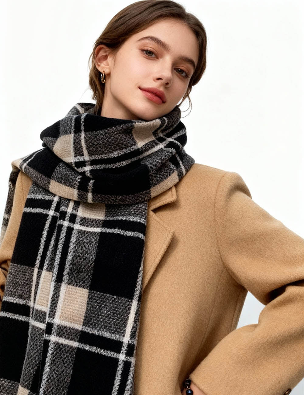 Ladies Soft Winter Checked Tassel Knit Scarf