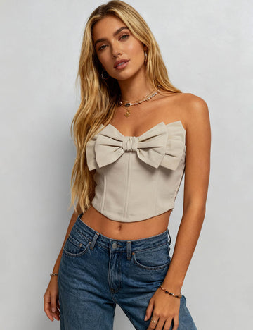Ladies Bow Neck Corset Solid Color Crop Tube Top