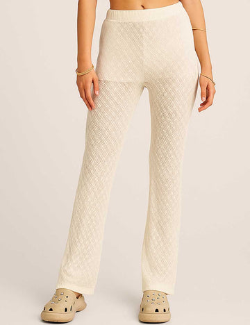 Ladies Solid Color See Through Straight Leg Pants