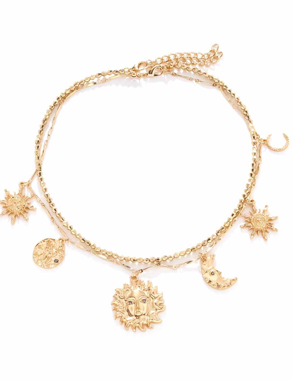 Ladies Sun and Moon Layered Pendant Boho Necklace