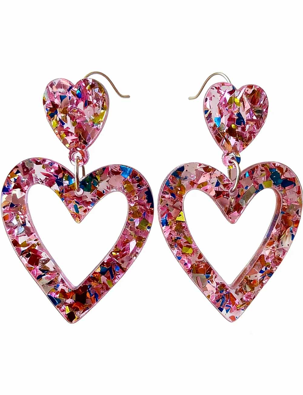 Ladies Valentine's Acrylic Double Heart Hollow Pendant Earrings