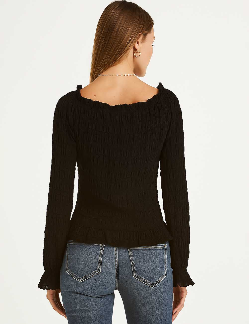 Ladies Sweetheart Neckline Wrinkle Flared Sleeves Tie Top