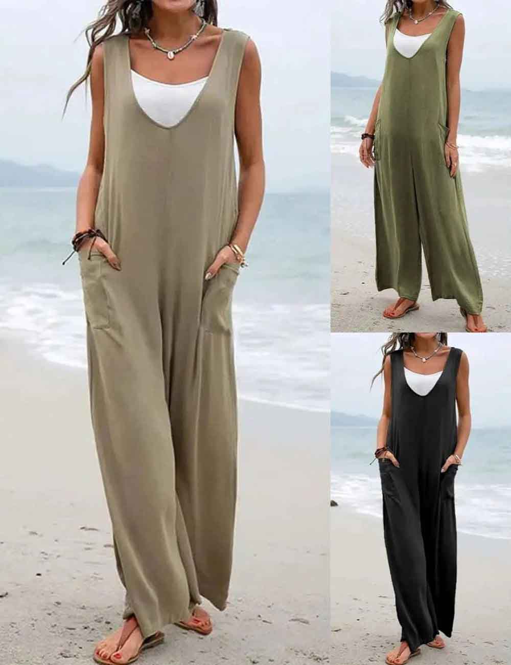 Ladies Two Shoulder Overalls Solid Daily Jumpsuit SKJ2384