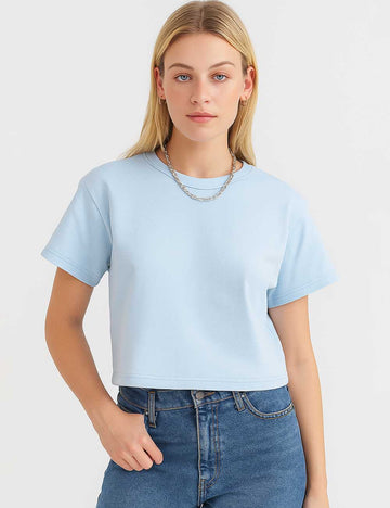 Ladies Basic Solid Color Round Neck Short Sleeves T-Shirt