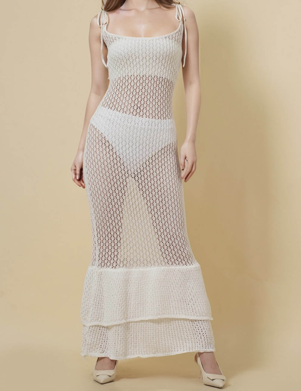 Ladies Cami Hollow Out Knit Midi Dress SKD50184