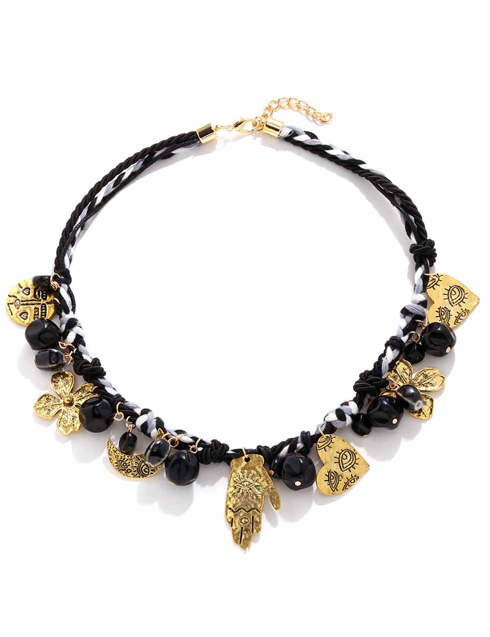 Ladies Woven Knotted Moon & Heart Pendants Necklace