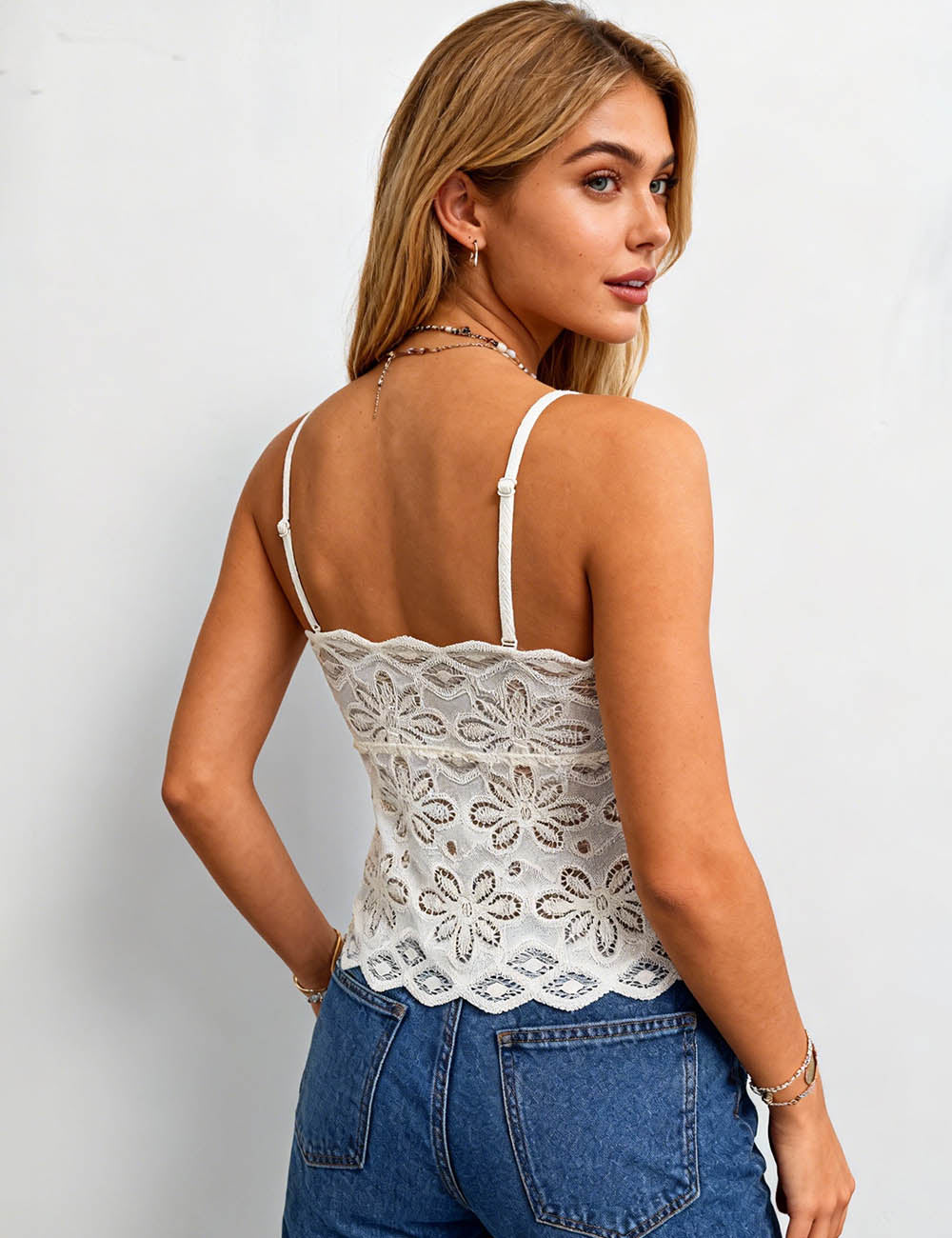 Ladies Lace Crochet Scalloped Hem V-Neck Cami Top