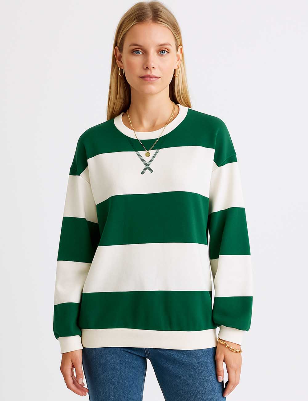 SKTX90 Ladies Striped Color Block Cozy Pullover Sweatshirt