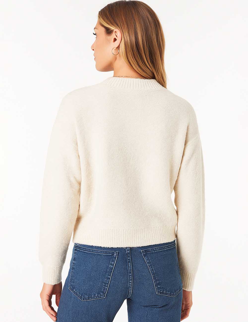 Ladies Round Collar Button Long Sleeves Knit Cardigan