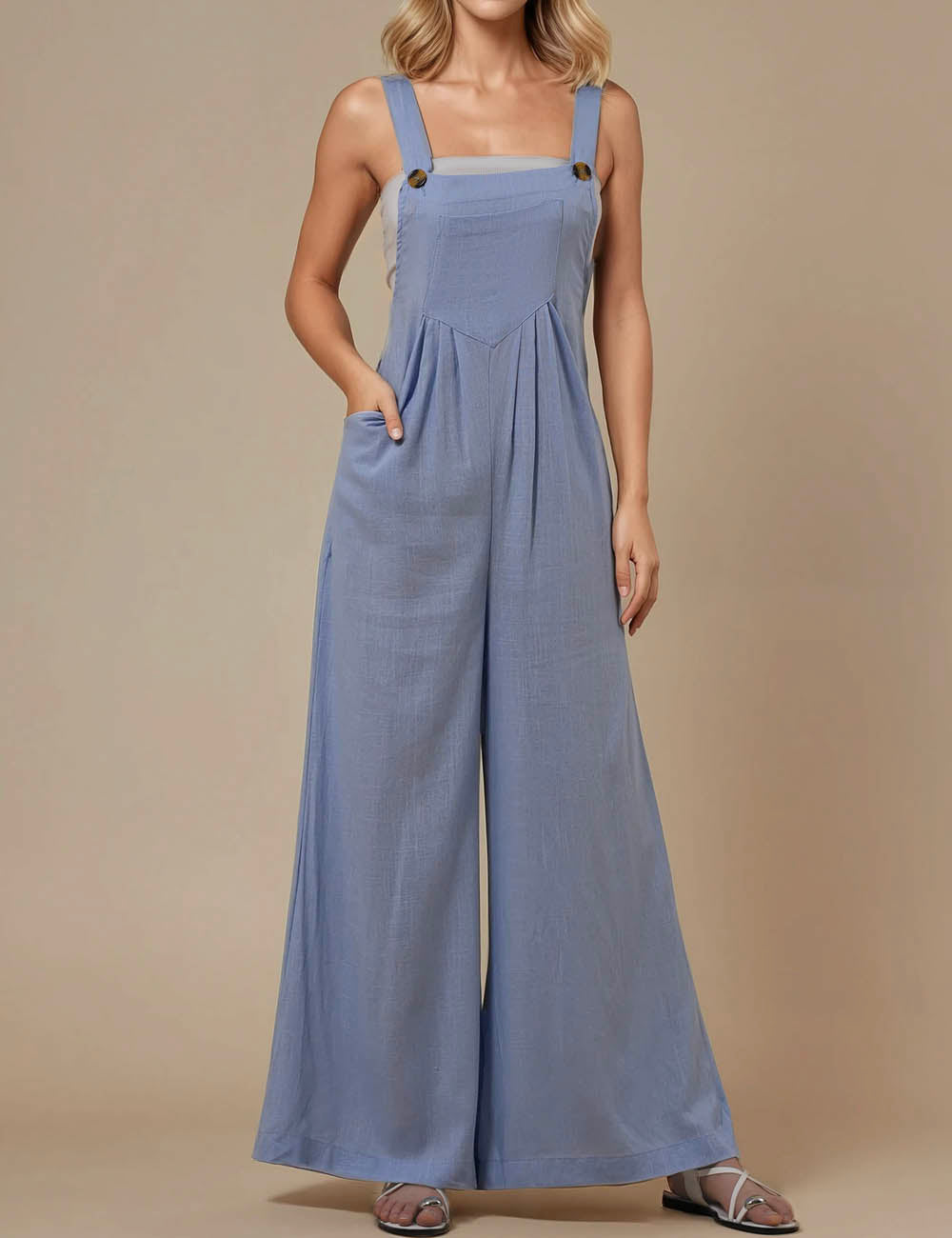 Solid Color Botton Strape Overalls Daily Jumpsuit SKJ2357