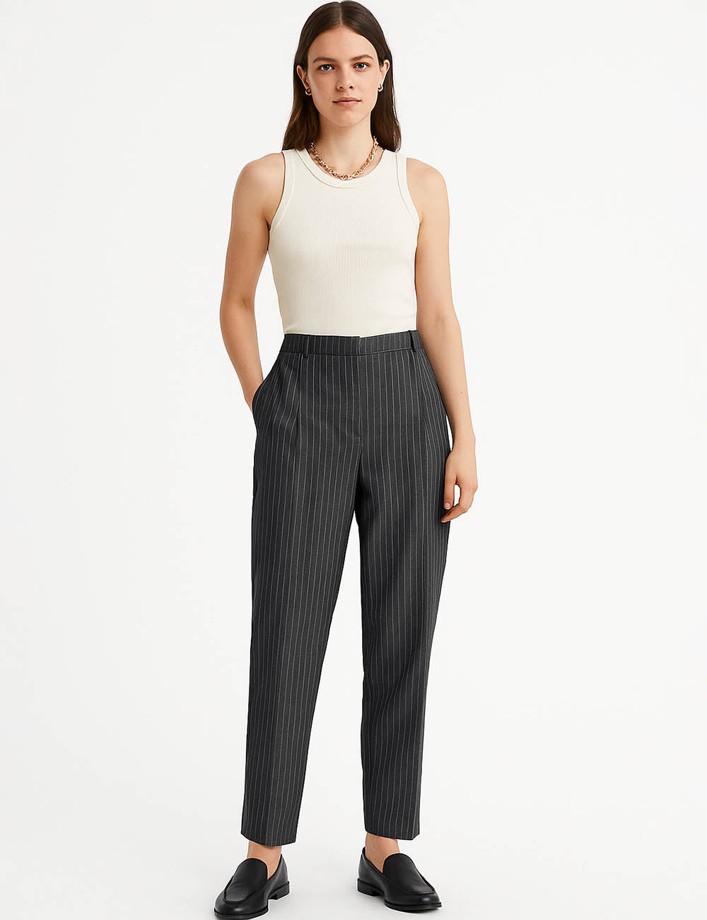 Ladies Striped Print Trousers Tailored Suit Pants