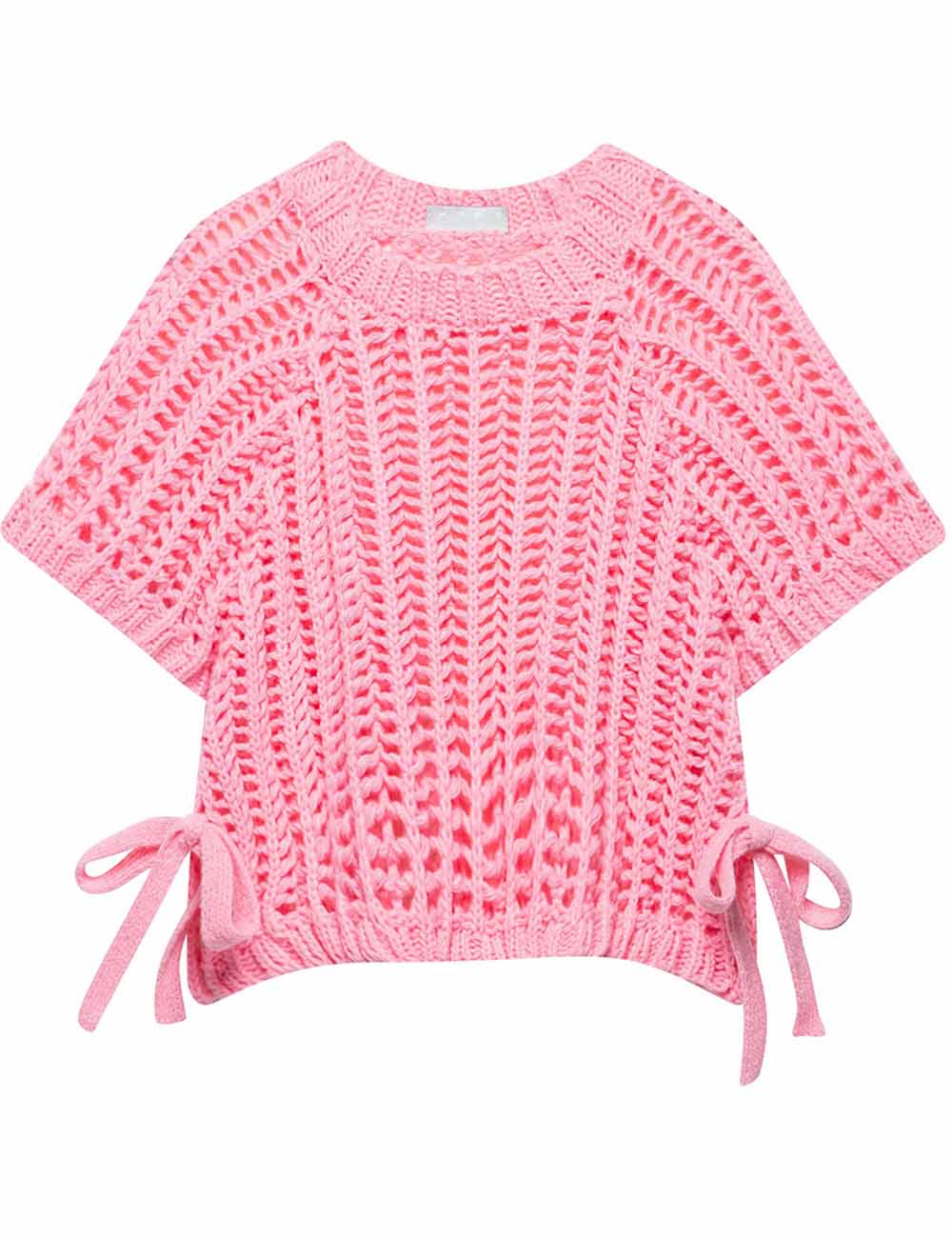 ladies Round Neck Short Sleeves Bowknot Chunky Sweater