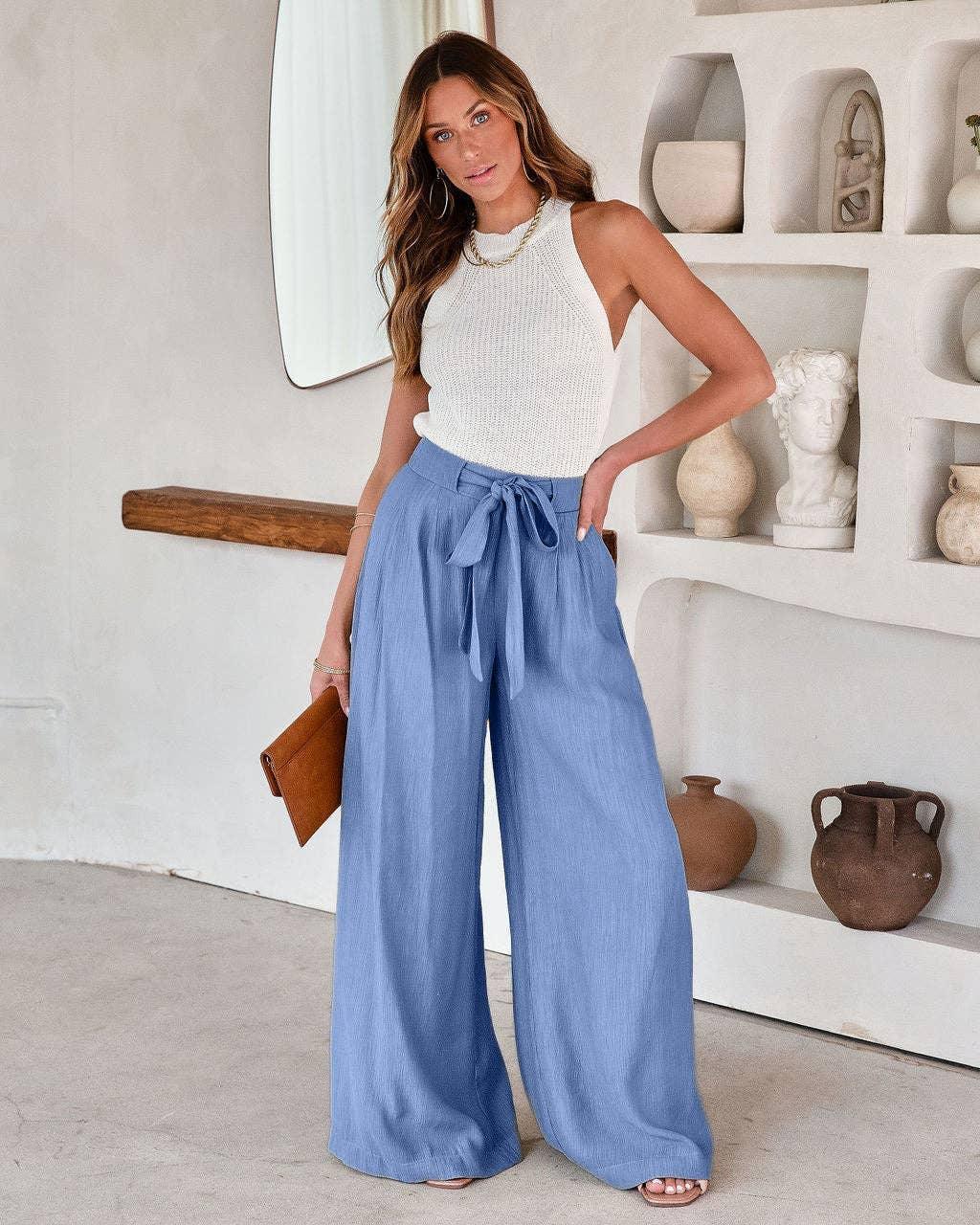 Daily Style Solid Color Ladies Wide Leg Trousers 23326 - SWEETKAMA
