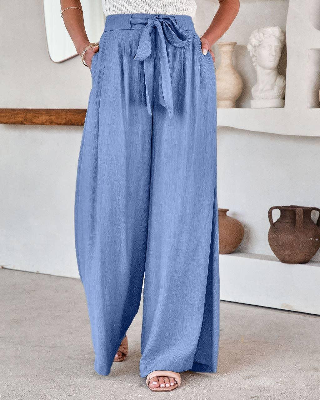 Daily Style Solid Color Ladies Wide Leg Trousers 23326 - SWEETKAMA