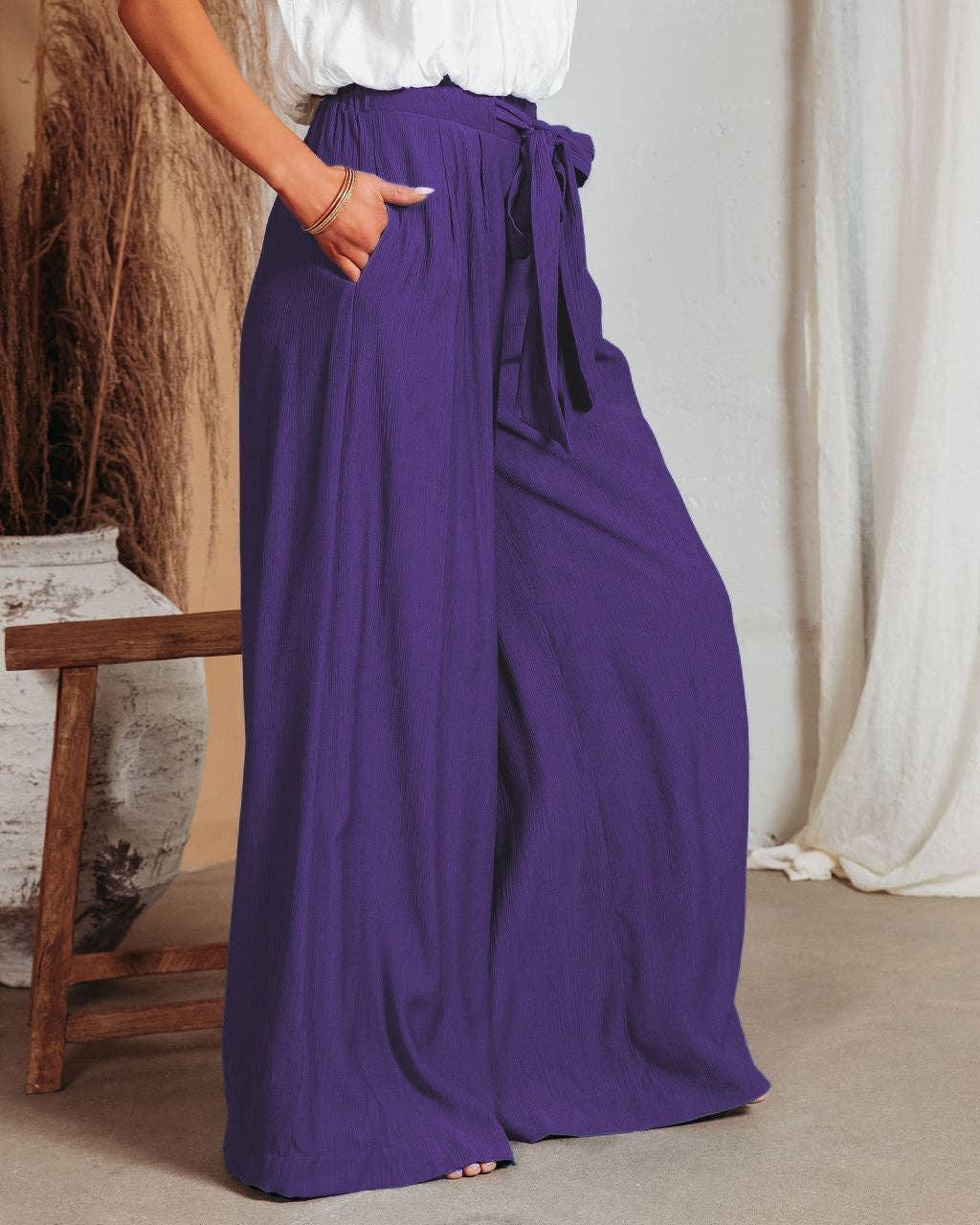 Daily Style Solid Color Ladies Wide Leg Trousers 23326 - SWEETKAMA