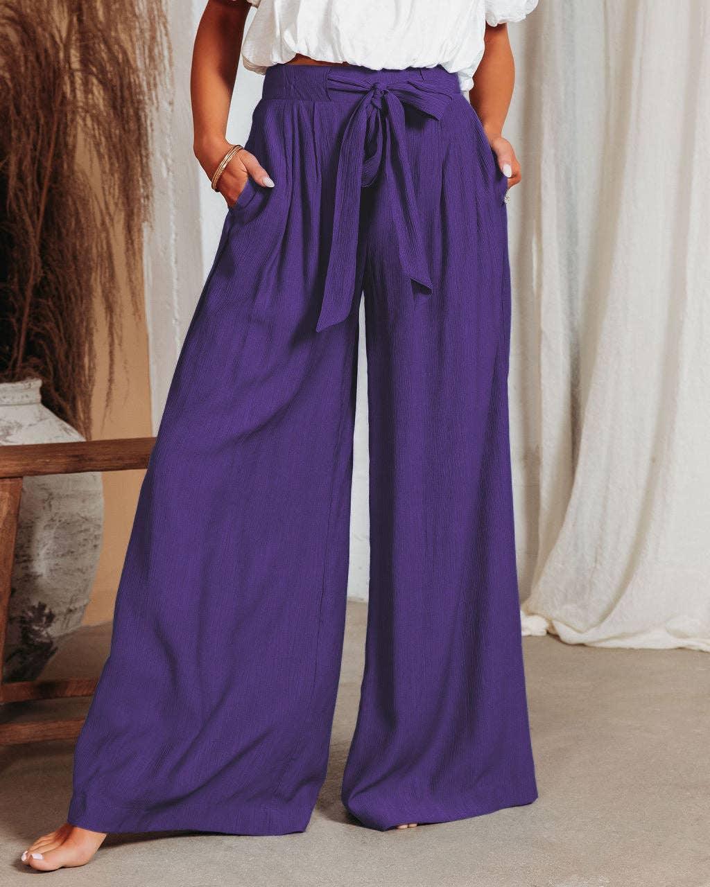 Daily Style Solid Color Ladies Wide Leg Trousers 23326 - SWEETKAMA