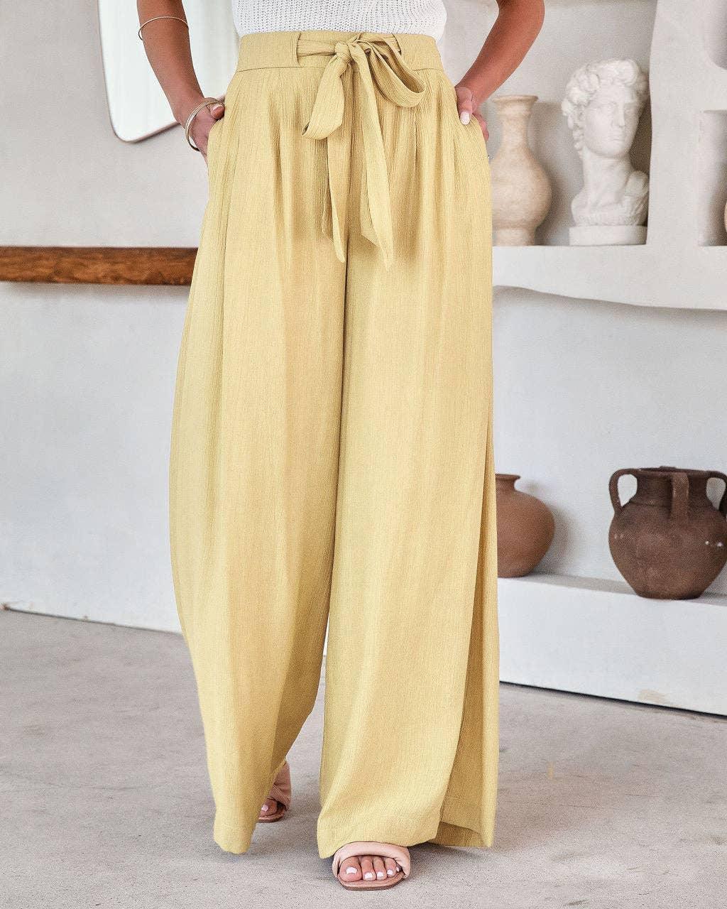 Daily Style Solid Color Ladies Wide Leg Trousers 23326 - SWEETKAMA