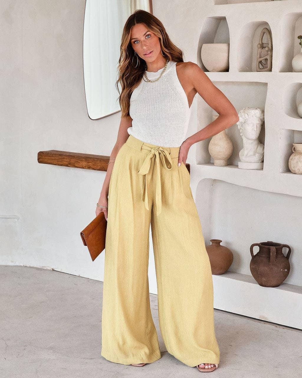 Daily Style Solid Color Ladies Wide Leg Trousers 23326 - SWEETKAMA