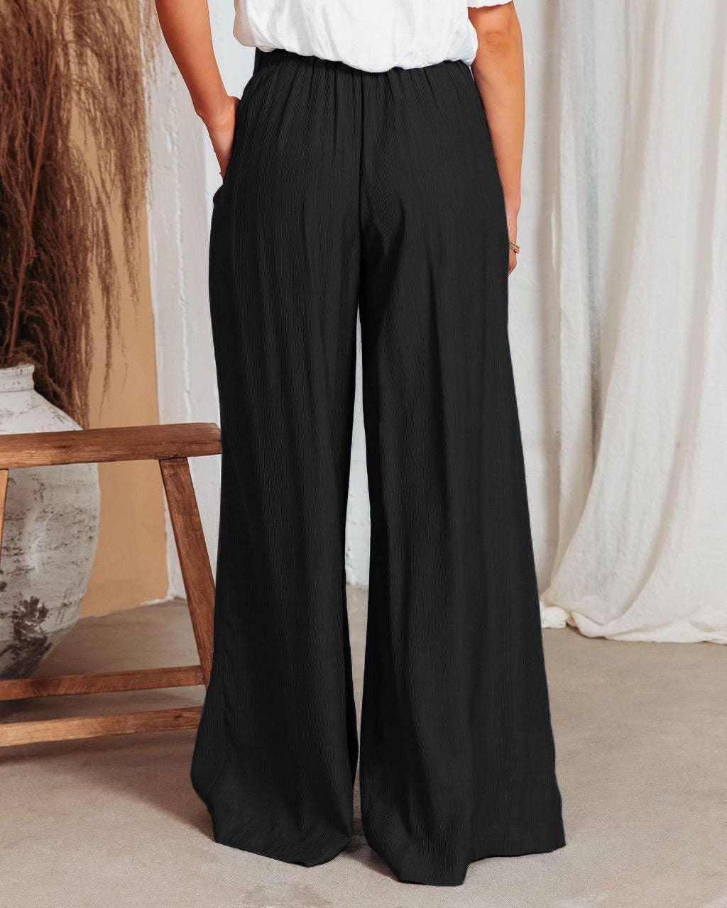 Daily Style Solid Color Ladies Wide Leg Trousers 23326 - SWEETKAMA
