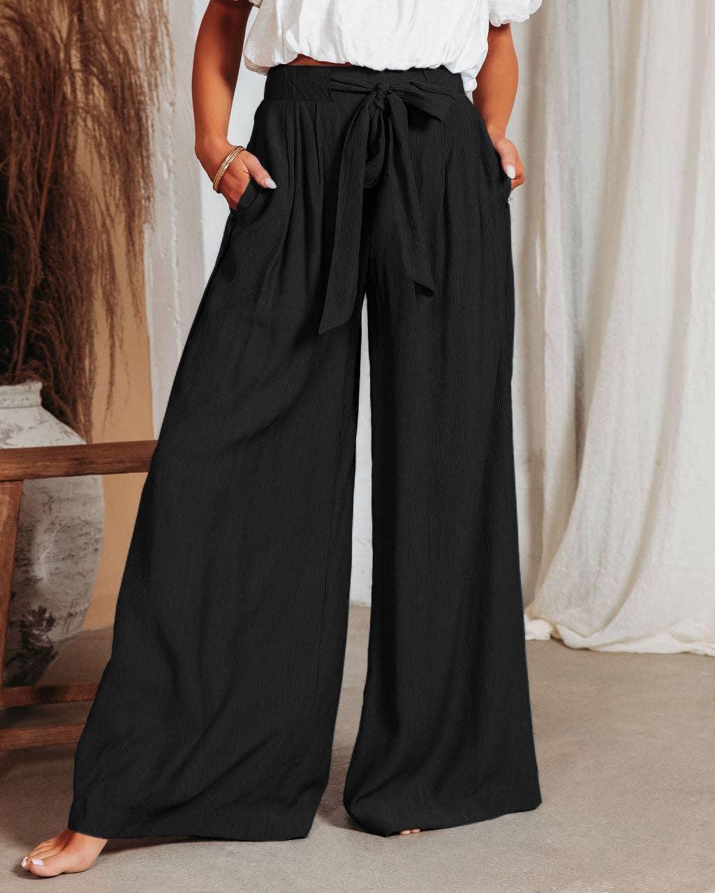Daily Style Solid Color Ladies Wide Leg Trousers 23326 - SWEETKAMA