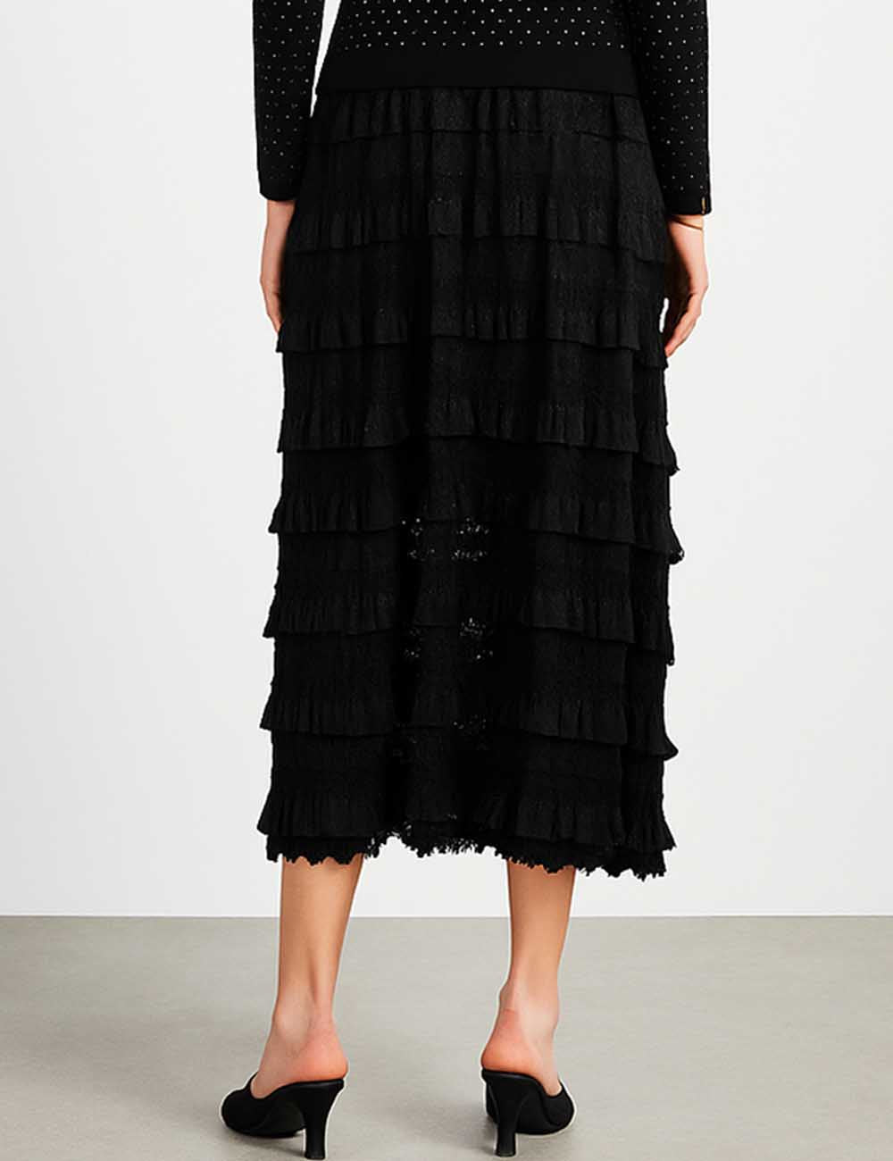 Ladies Romantic Elegant Ruffle Midi Skirt