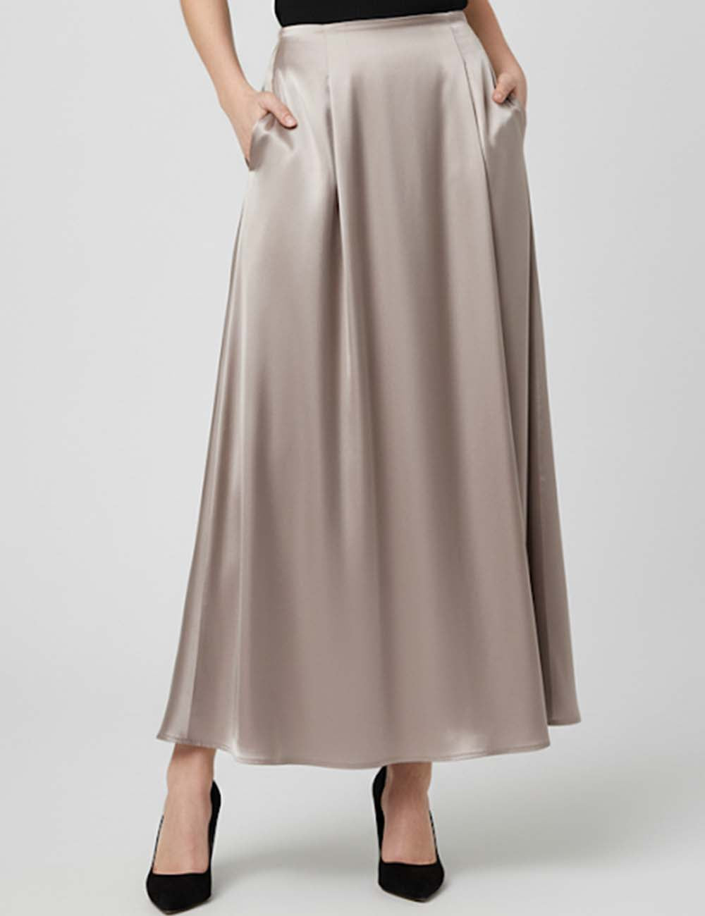 Ladies Elegant Satin Elastic Waist Maxi Skirt