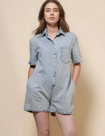 Ladies Casual Short Sleeves Denim Romper SKJ50060