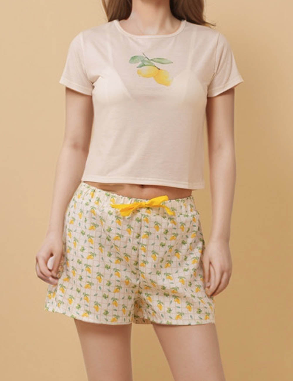 Ladies Round Neck Bow Print Top Shorts 2PCS Set 8SKST50505