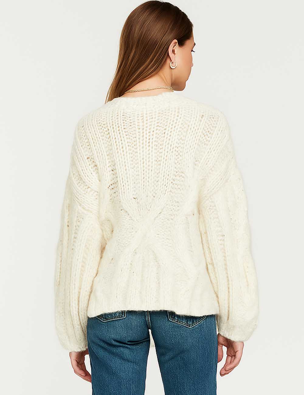 Ladies Chunky Confetti Yarn Cable Knit Round Neck Sweater