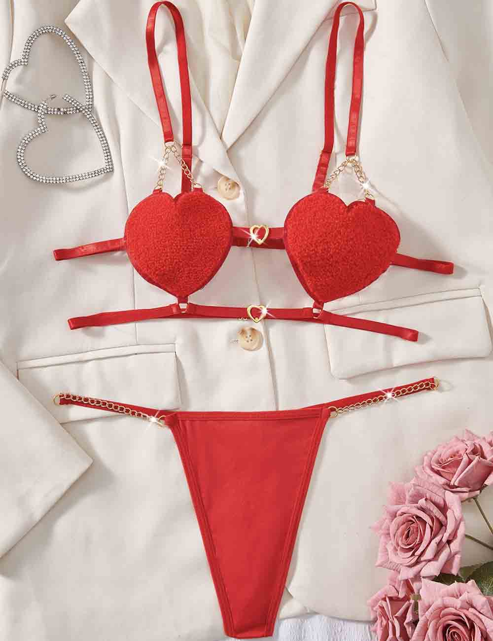Ladies Heart Slip String Shoulder 2PCS Lingerie Set 8XX0041