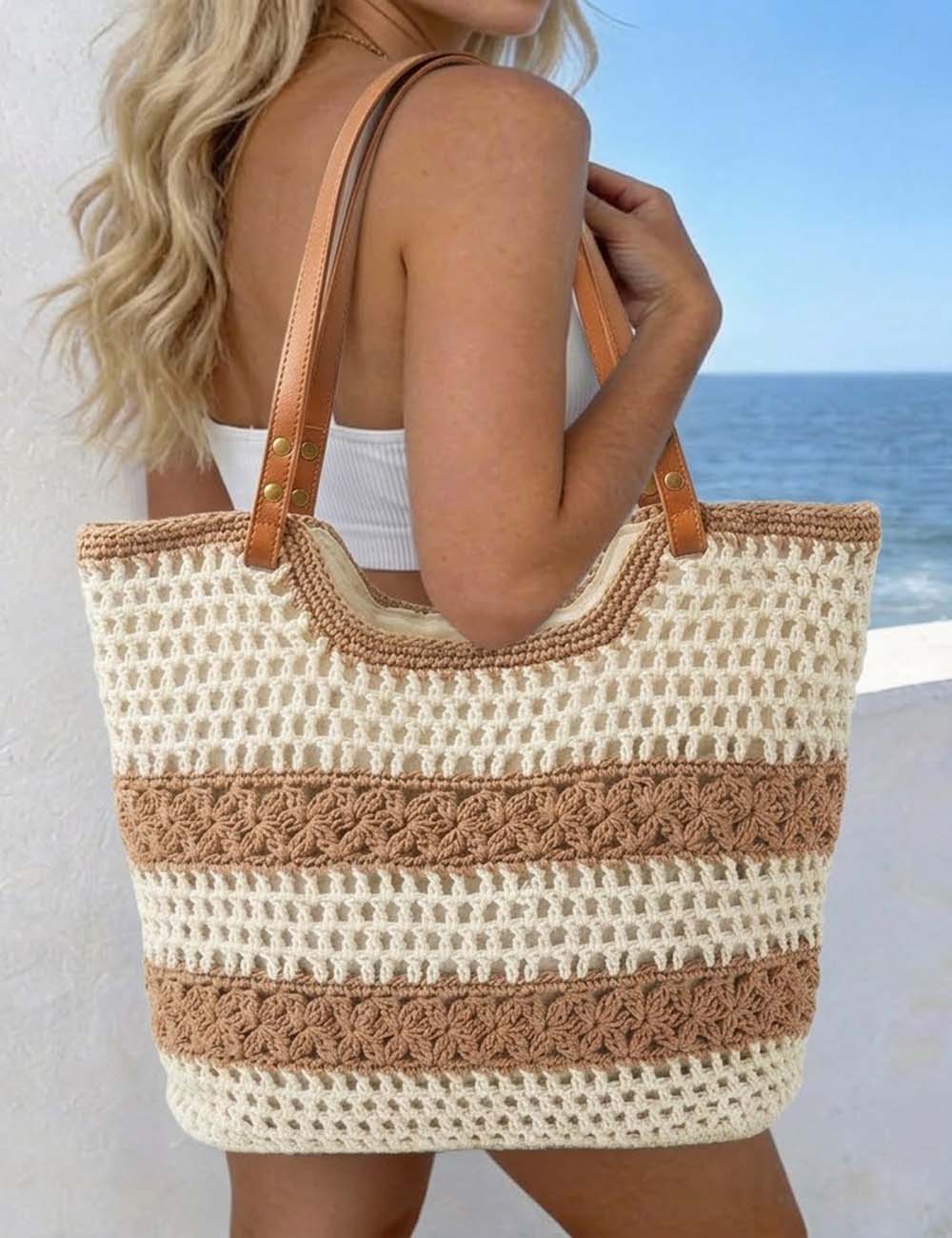Ladies Summer Beach Woven Shoulder Bag Crochet Tote Bag