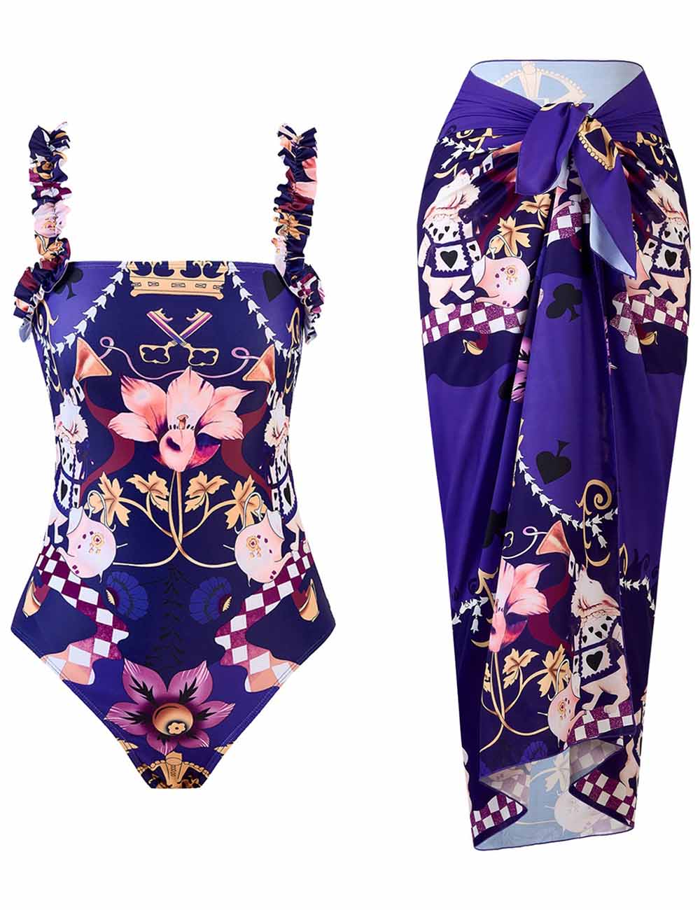 Ladies Floral Print One Piece Swimwear with Salong