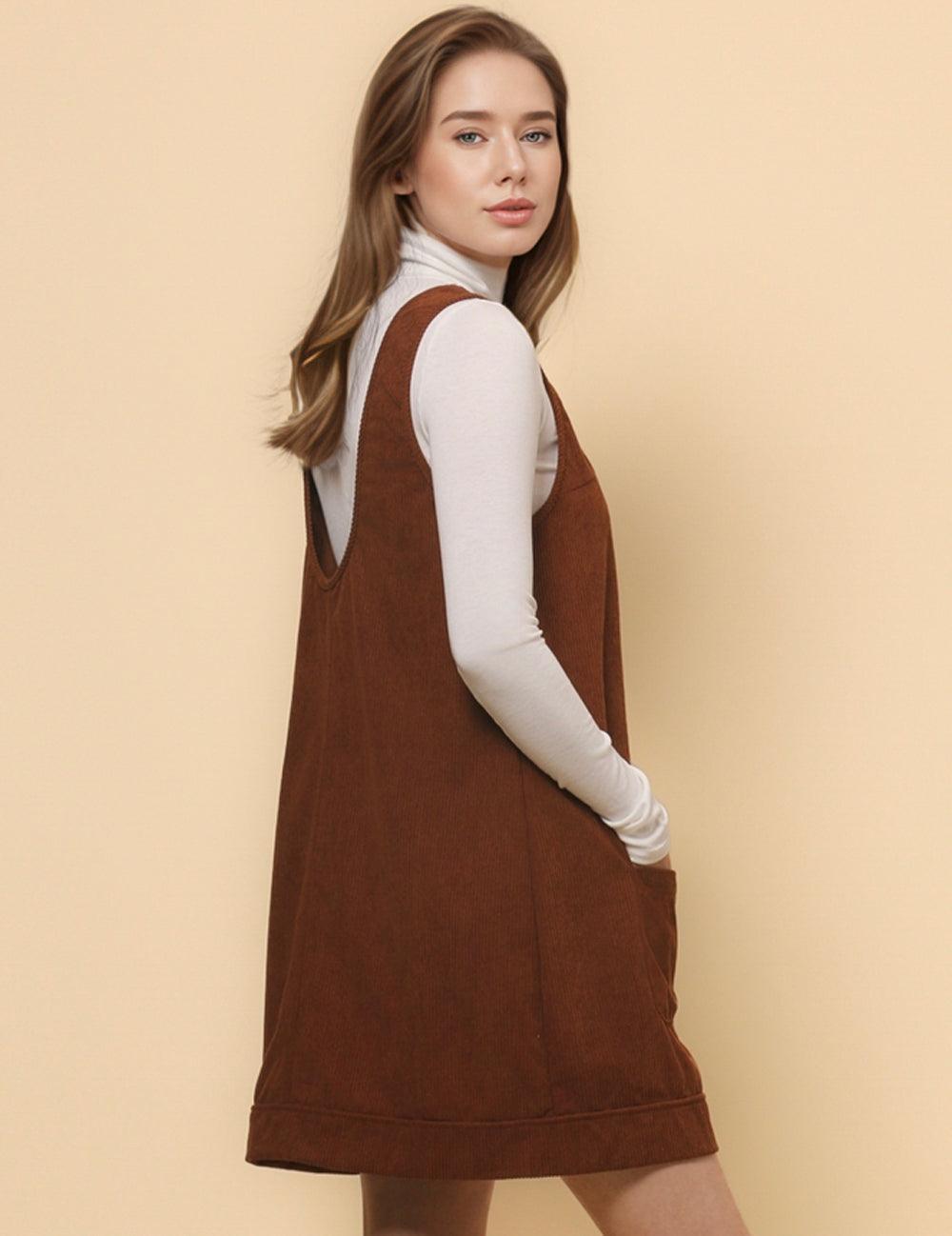 Ladies Daily Corduroy Rib Sleeveless Mini Dress SKD4794